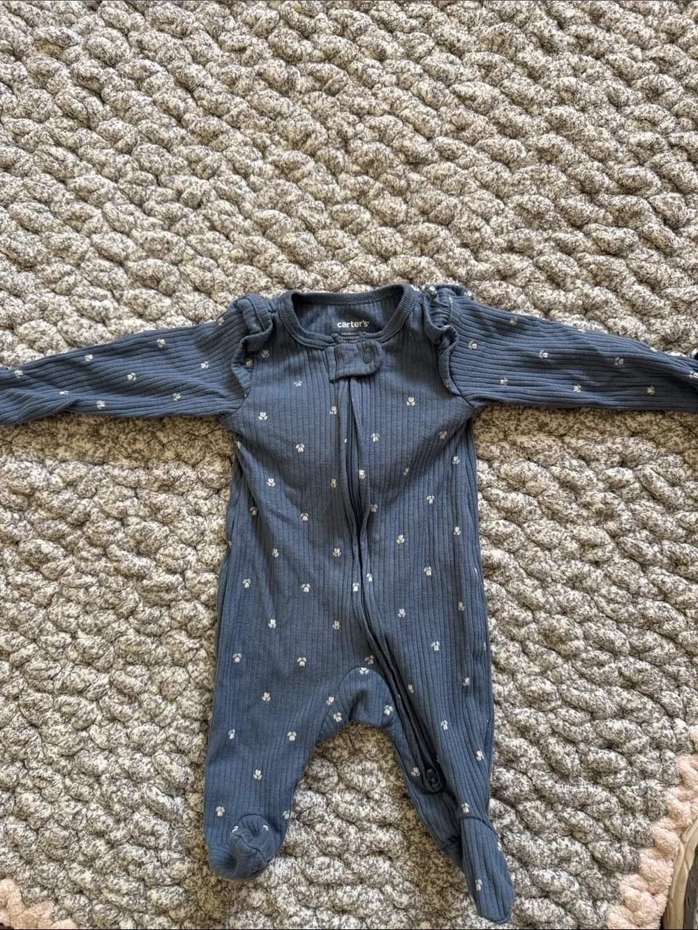 Carter's Slate Blue Ribbed Footed One-Piece with Tiny White Dots